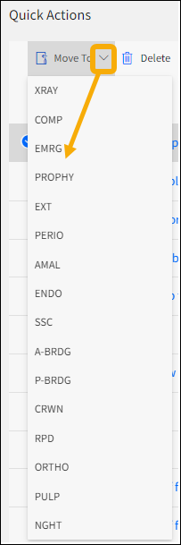 Move to menu options with a yellow highlight box around the drop-down arrow and a yellow arrow pointing down the list.